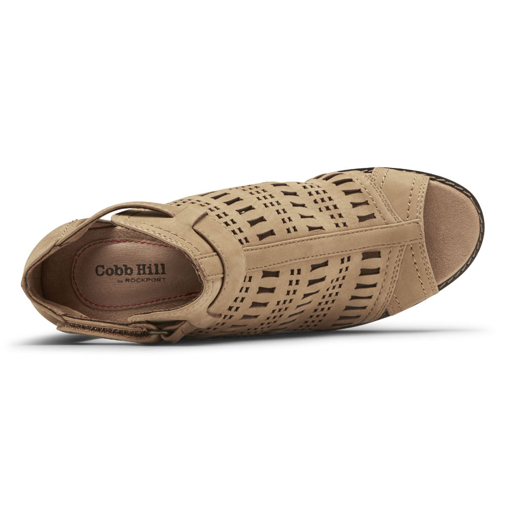 Rockport Singapore Womens Booties - Cobb Hill Lucinda Perforated Khaki - EV1094762